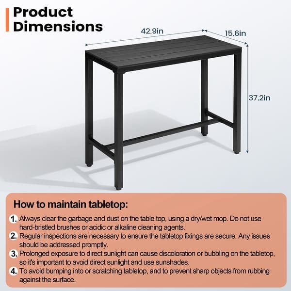 dimension image slide 5 of 14, Pellebant Patio Outdoor Bar Table Rectangle Pub Table Dining Table
