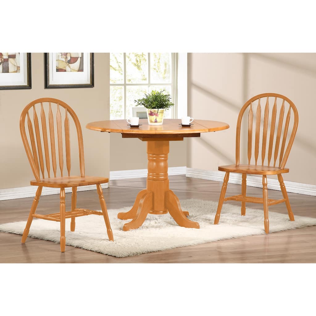 38 in. H, 5 -Piece Brown Round Wood Top with High Lattice Back 4 Seating Dining Room Set