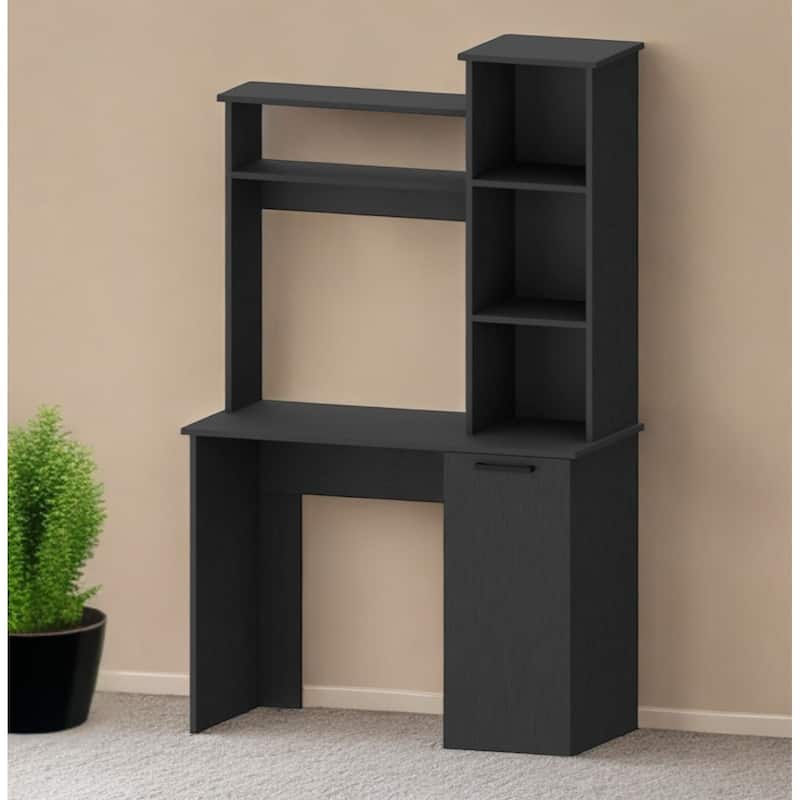Wood Computer Desk with Hutch, Bookcase and 3-Tier Storage Shelves