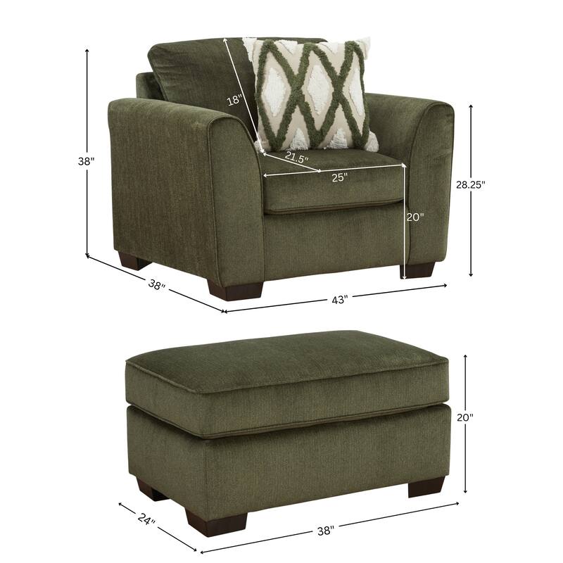 Roundhill Furniture Marvella 3-Piece Living Room Set, Sofa, Loveseat, and Chair with Mosswood Chenille Upholstery