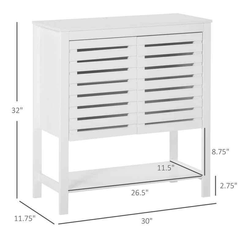 HOMCOM Modern Media Console Cabinet with Slat Double Doors, Enclosed Adjustable Shelf and Open Bottom Shelf, White - 11.75*30*32