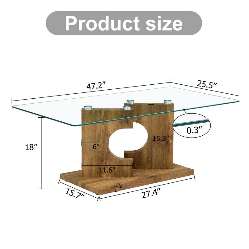 47.2" Modern Rectangular Coffee Table with Tempered Glass Tabletop and MDF Legs