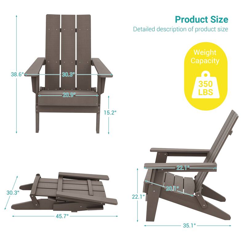 BONOSUKI Folding Adirondack Chair,Weather Resistant Patio Chair-Set of 2