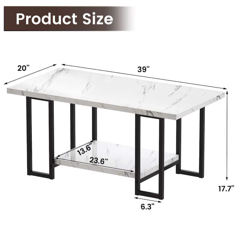 Mieres 39'' Wide 2-Tier Faux Marble Top Coffee Table with Steel Frame