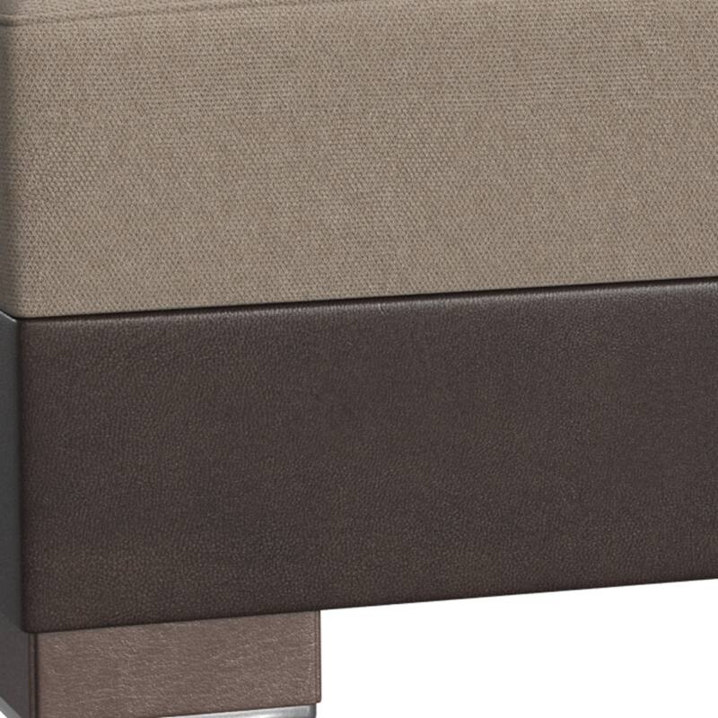 HomeRoots 50" Tan and Brown Chenille And Faux Leather Storage Ottoman