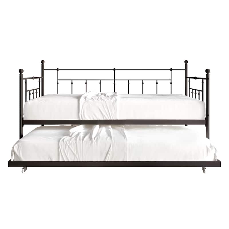 CraftPorch Classic Victorian Metal Twin Daybed with Trundle - Brown