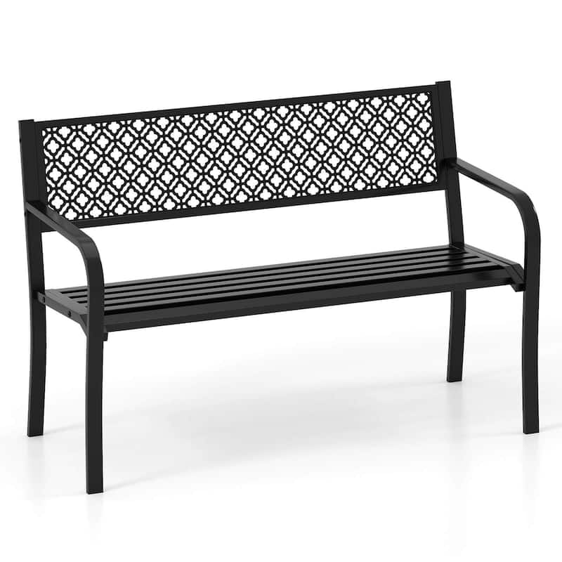 50'' Outdoor Metal Bench Patio Park Bench Outdoor Loveseat Chair - Black