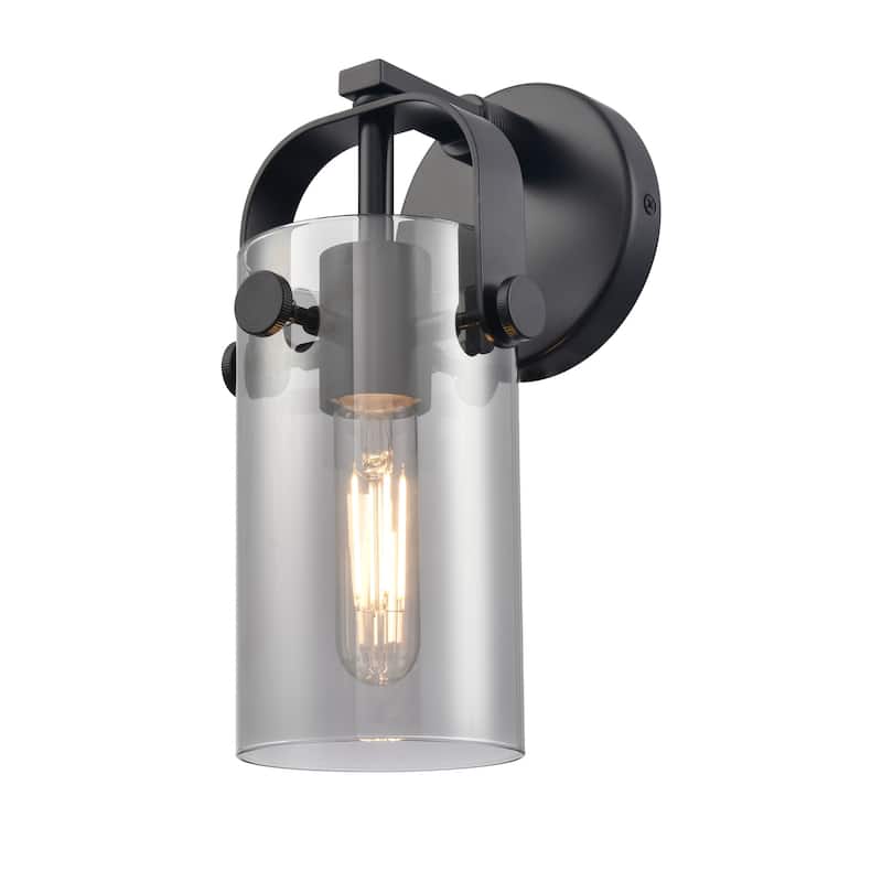 Innovations Lighting 423-1W-11-5 Pilaster II Cylinder Sconce Pilaster - Matte Black / Plated Smoke