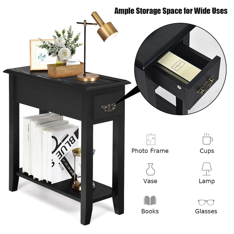 Gymax 2 Tier End Bedside Sofa Side Table Narrow Nightstand w/Drawer - See Details