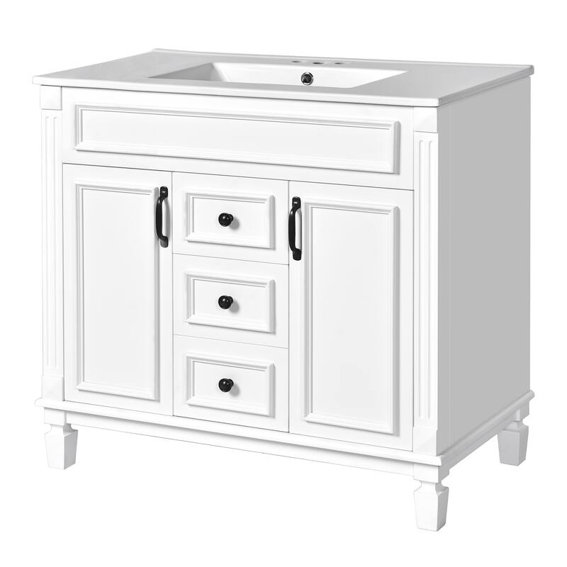 GDFStudio - Carrinford Modern Freestanding Bathroom Vanity with Ceramic Sink and 2 Soft Closing Doors & 2 Drawers
