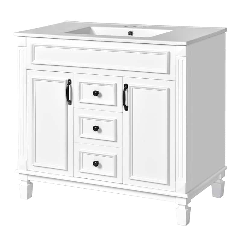 Roomfitters 36" Vanity with Sink, Modern Cabinet with 2 Drawers and Soft Closing Doors, Freestanding Bathroom Design
