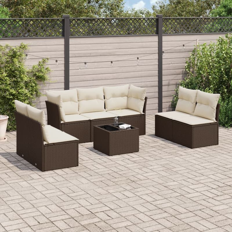 vidaXL Garden Sofa Set Brown PE rattan 8 Piece Set Adjustable Feet - 21.7 x 21.7 x 14.6