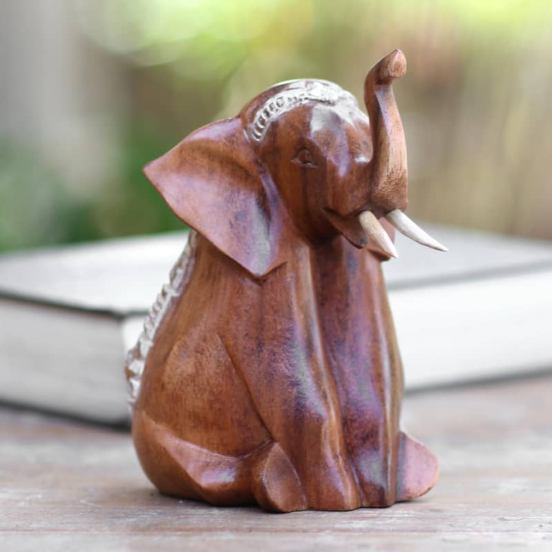 Wood sculpture, 'Sitting Elephant'