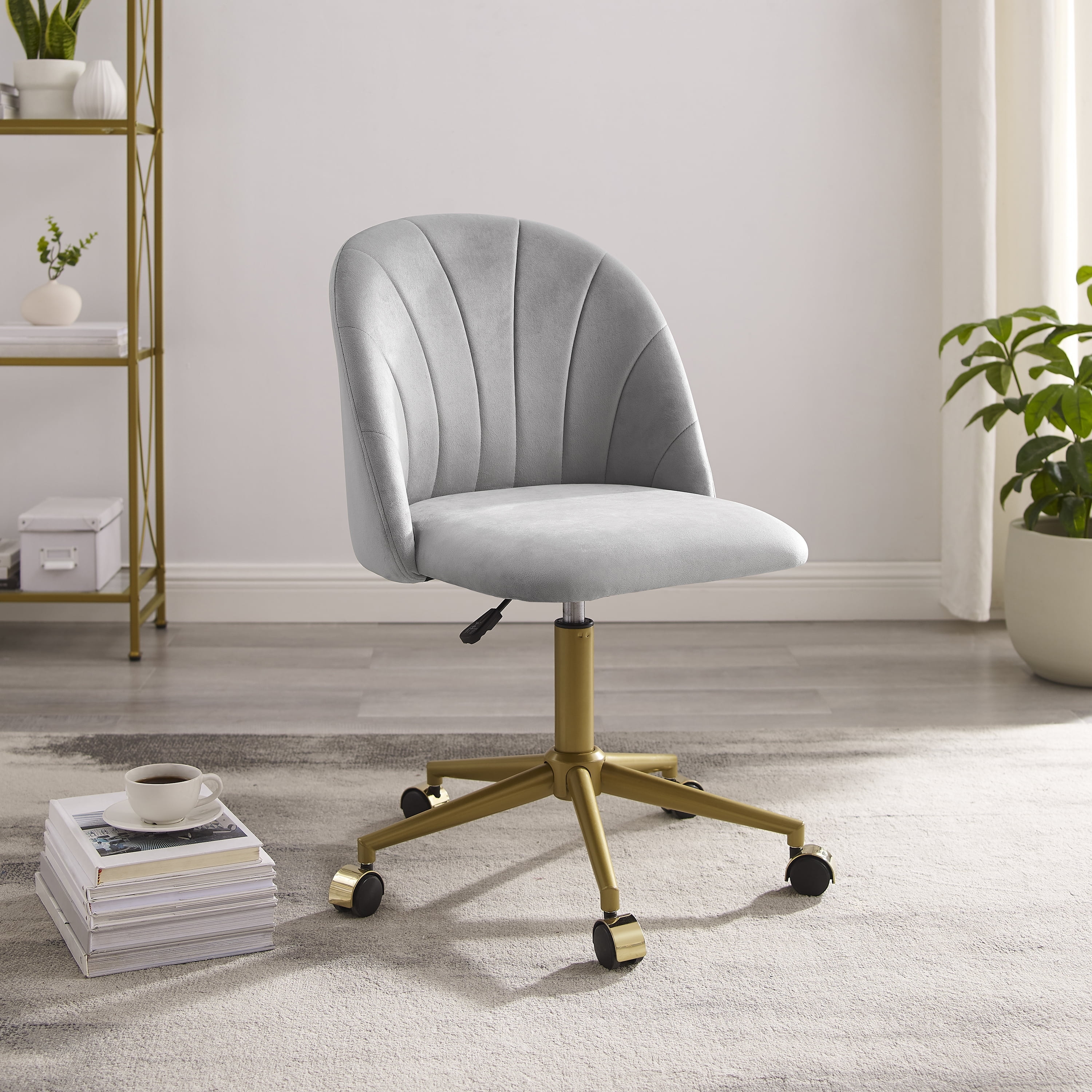 Alondra Office Chair, Gold with Gray Velvet Bed Bath Beyond