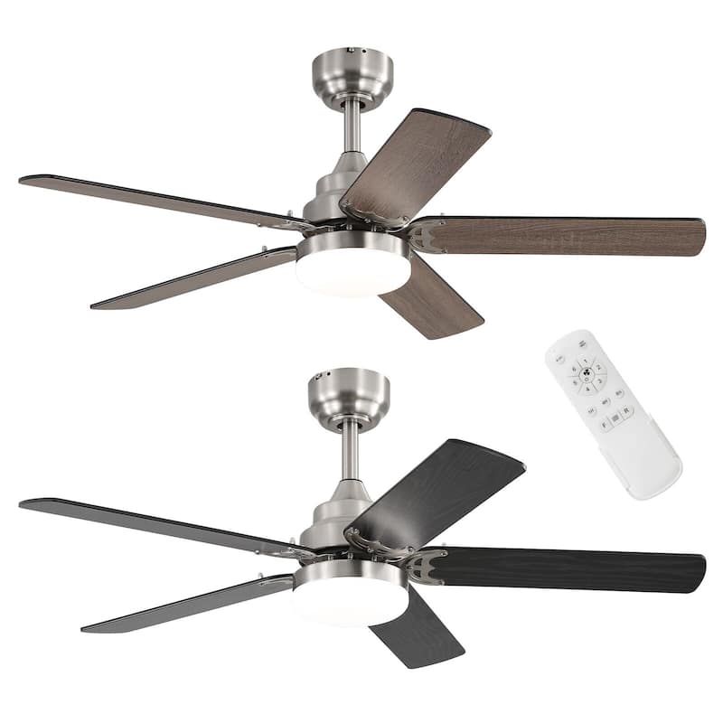 42“/52"/60"/48" Noiseless Walnut Wood Ceiling Fan with Remote Control, Integrated Light Optional