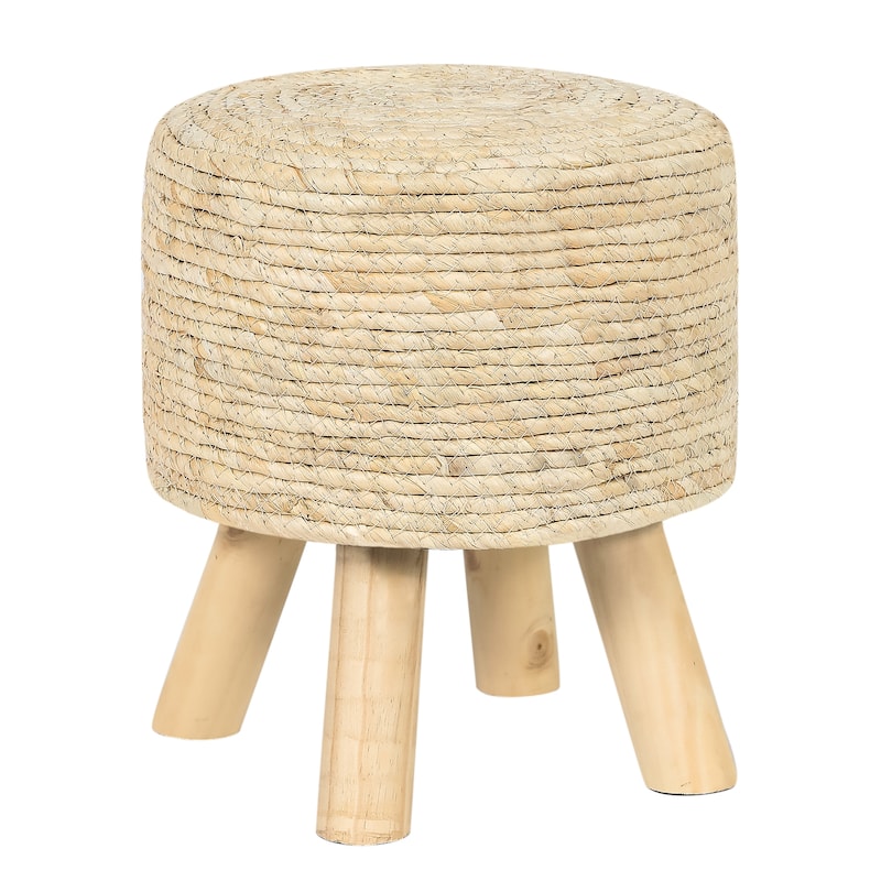 Adeco Set of 2 Ottomans Natural Cattail Hand Weave Round Foot Stool