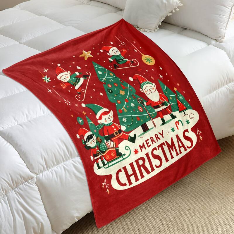 Christmas Prints Fleece Blanket Holiday Theme Fuzzy Warm and Cozy Throw Blanket