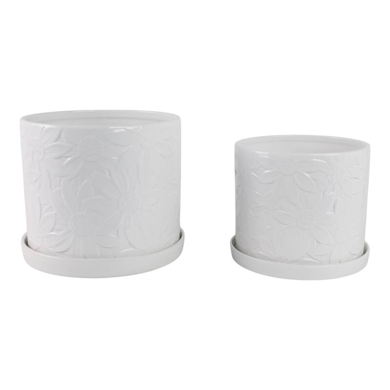 Decorative Ceramic Daisy Flower Planters - Set of 2