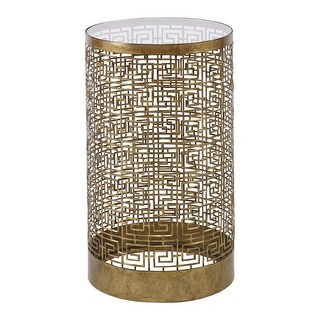 24" gold greek inspired geometric accent table with a mirrored top