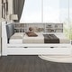 preview thumbnail 3 of 14, Full Size Wood Platform Bed with Trundle, Shelves and Storage Headboard, White