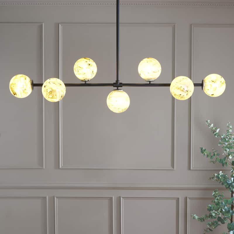 SAFAVIEH Melesa 7-Light 56-Inch Linear Glass Globe Chandelier - 56"W x 9"D x 33"H