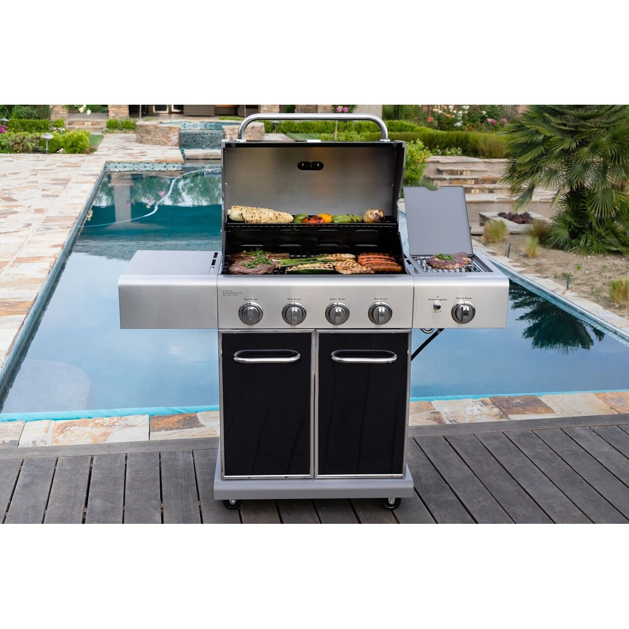 Kenmore 4 Burner Propane Gas Grill with Searing Side Burner in Stainless Steel Black On Sale Bed Bath Beyond 16964394