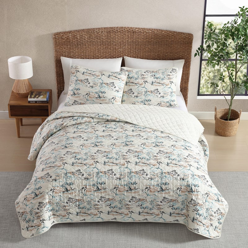 Eddie Bauer Alani Island Conversation Cotton Reversible Beige Quilt Set
