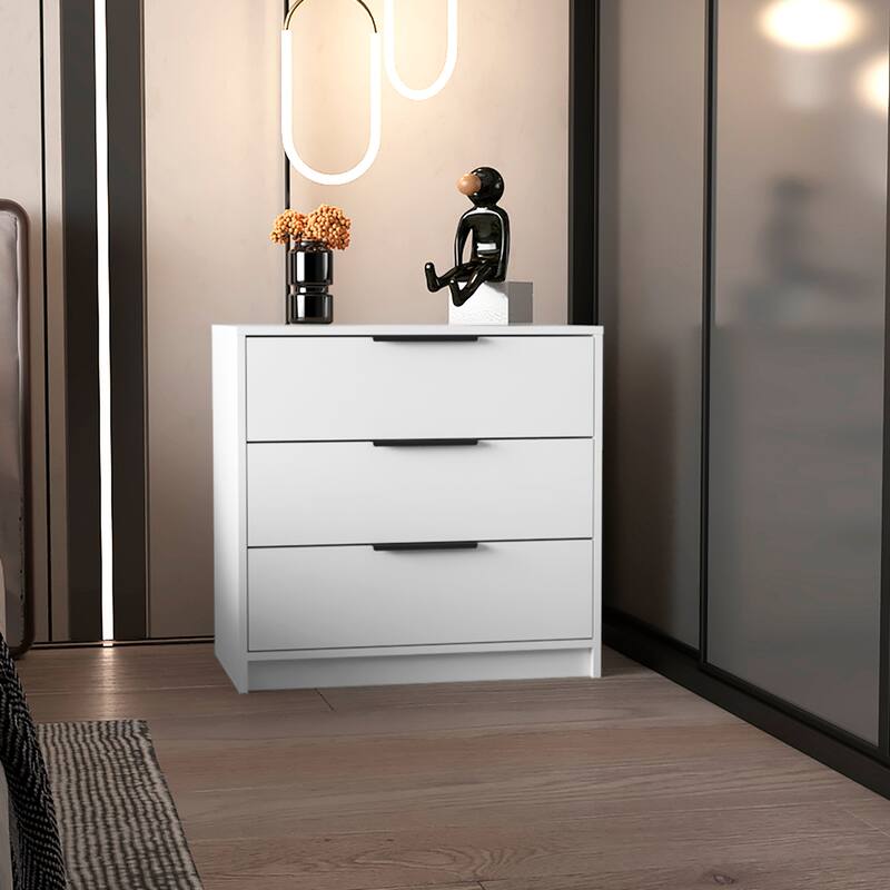 FM Furniture Washington 3 Drawer Dresser with Metal Handles - White