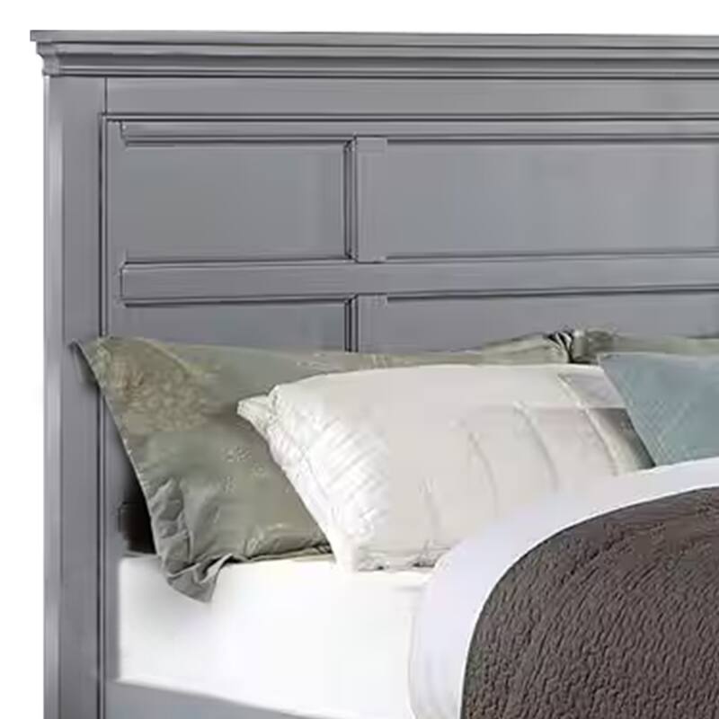 Lile King Bed with Crown Moulding, Storage Drawers, Gray Solid Wood