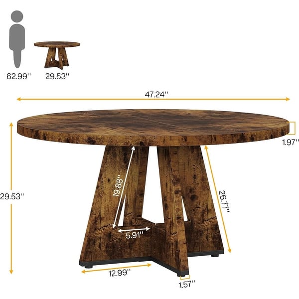 dimension image slide 4 of 12, 47" Round Dining Table, Wood Top Kitchen Table for Dining/Living Room