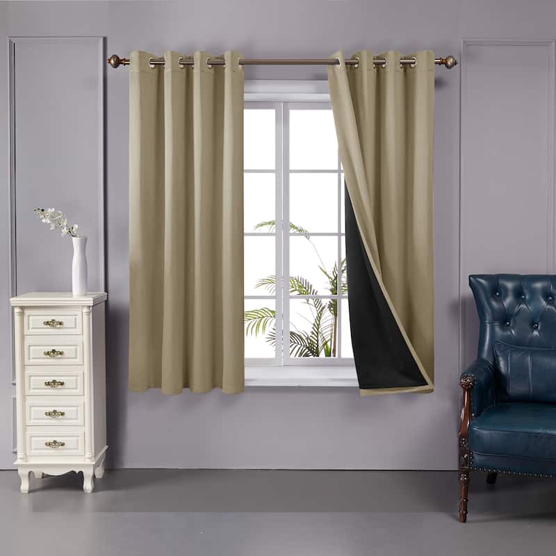 Deconovo 100 Percent Blackout Double Layers Lined Curtain (2 Panel) - 52x63 Inch - Khaki