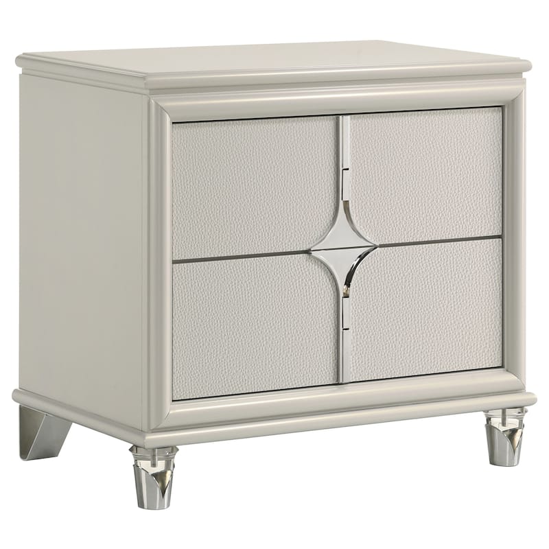 Ory 4pc Queen Bedroom Set, LED Lights, Diamond Star Design, White Wood