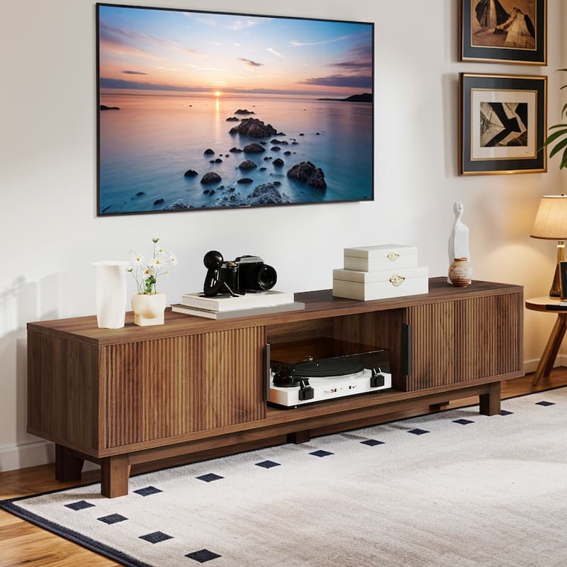 Moasis 59"W Fluted TV Stands for TVs up to 65 Inches, Entertainment Center with Power Outlets
