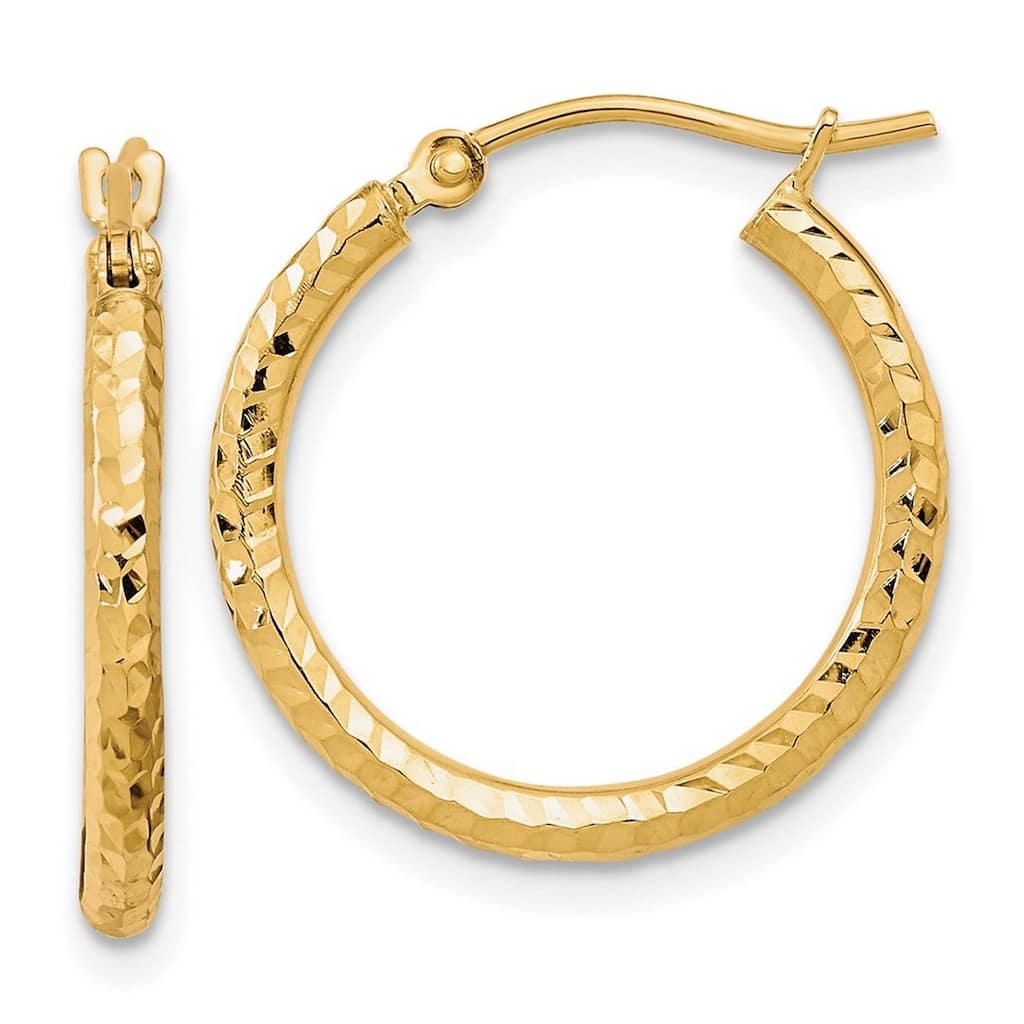 Curata 10k Yellow Gold Full Diamond-cut Cut 2mm Round Tube Hoop Earrings - 20mm 30mm 36mm 40mm