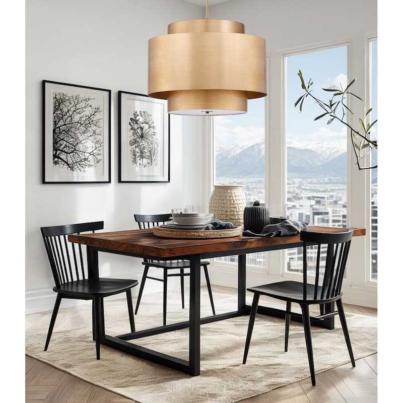 6-light Rubbed Brass Double Drum Design Lantern Chandelier with Diffuser