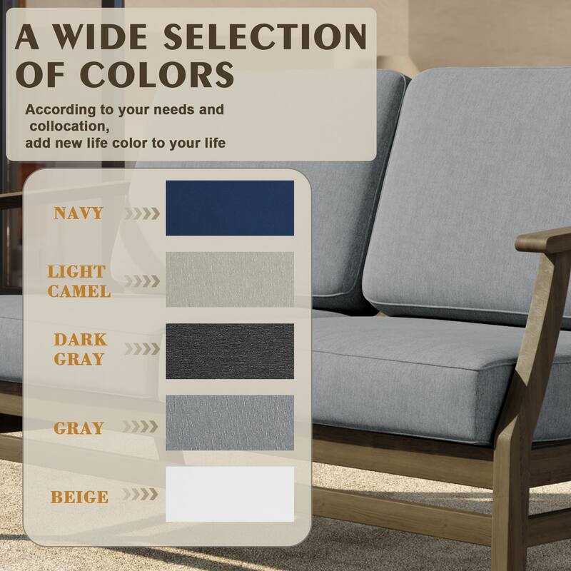 Outdoor Teak Wood Loveseat Sofa with Water-Resistant Cushions