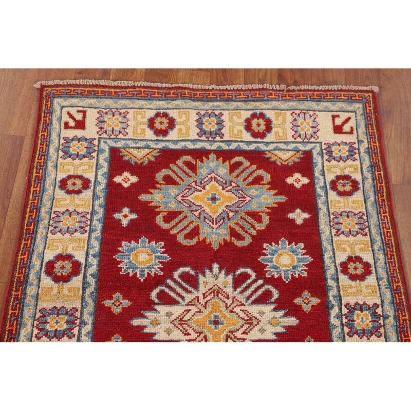Kazak Accent Rug Hand-Knotted Red Traditional Wool Carpet - 2'7" x 3'10"