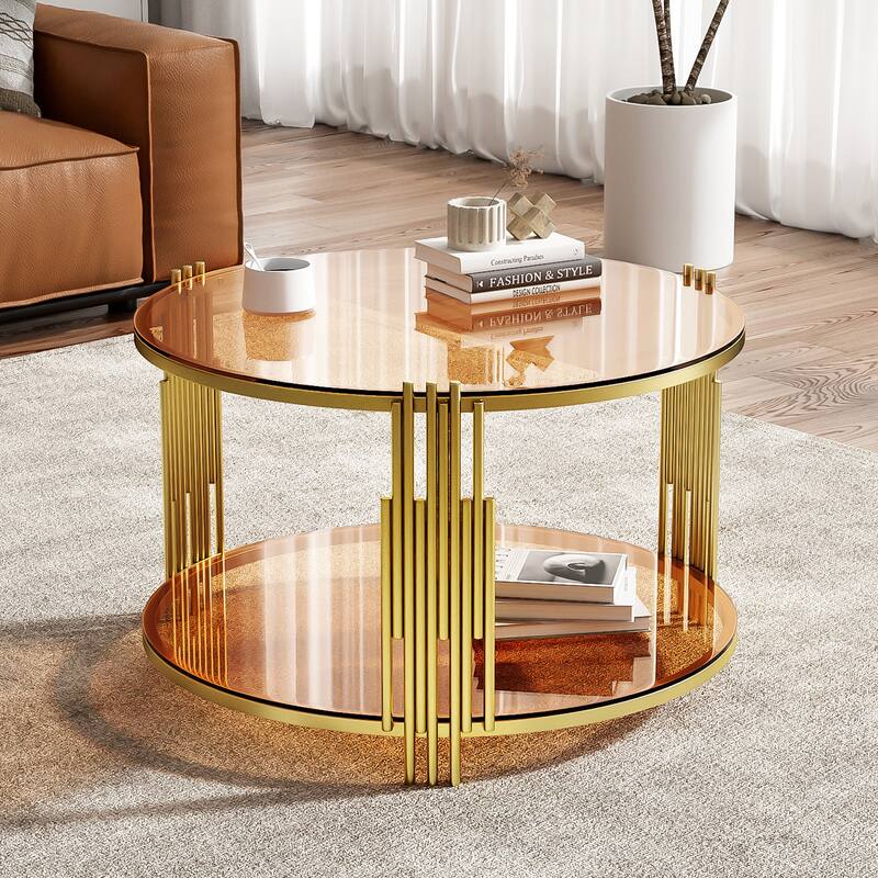 Coffee Table Round Room Table, Stainless Steel Irregular Leg Tempered Glass Top