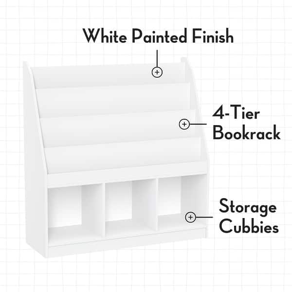 dimension image slide 0 of 3, RiverRidge Kids Playroom Bookrack with 3 Toy Organizer Cubbies and 4 Book Shelves - White with Optional Bins