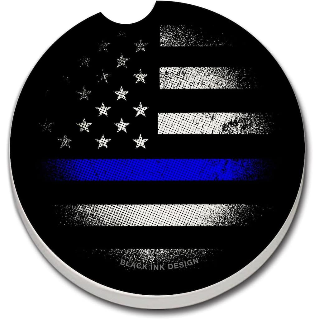 CounterArt Absorbent Stoneware Car Coaster, Blue Line, Set of 2