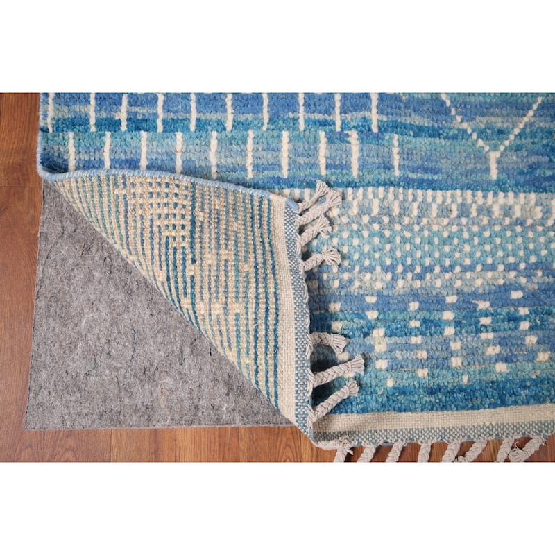 Blue Moroccan Area Rug Hand-Knotted Wool Carpet - 5'10"x 9'4"