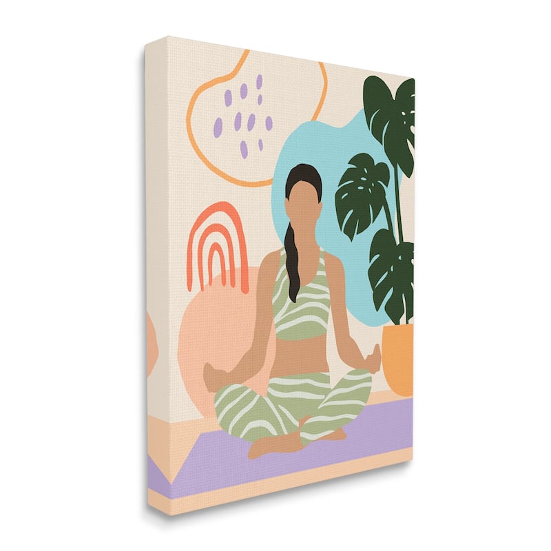 Stupell Modern Botanical Yoga Exercise Person Meditation Canvas Wall Art