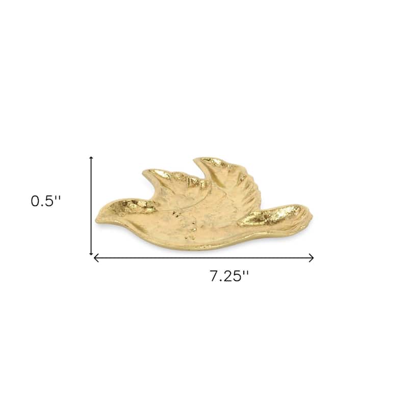 HomeRoots 7" Gold Cast Iron Dove Handmade Trinket Tray