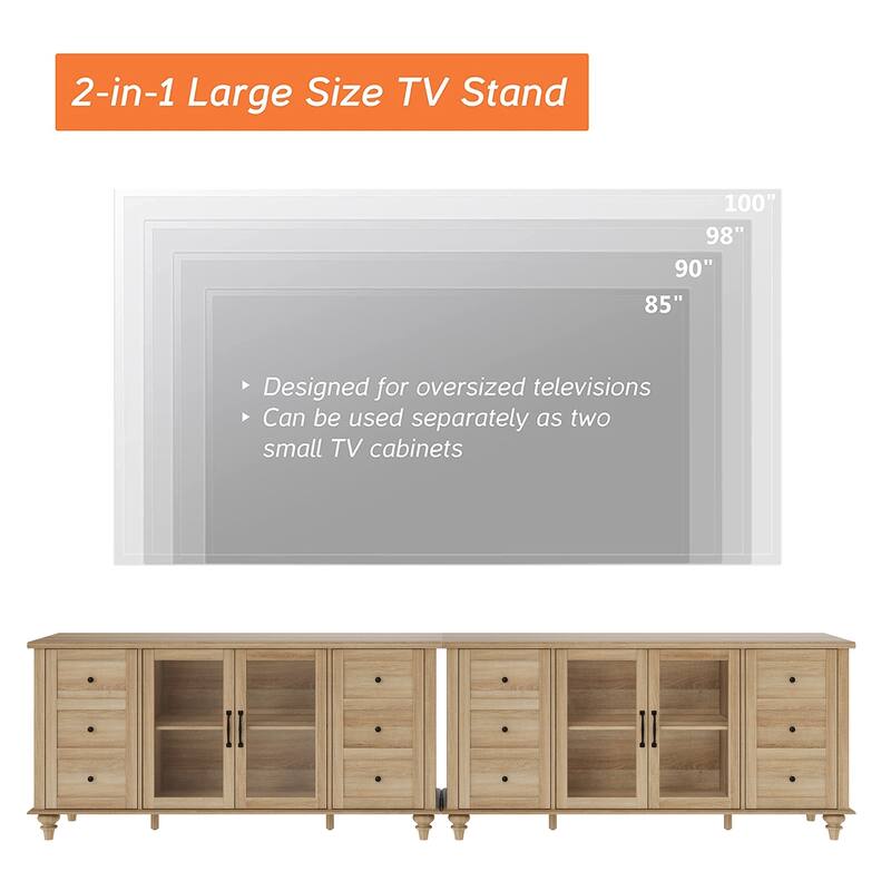 WAMPAT Farmhouse 2 in 1 TV Stand with Storage Cabinet for up to 110" TVs, Modern Entertainment Center Console Table - 115.8''