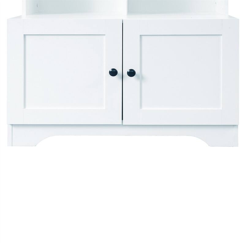 Tall Bathroom Storage Cabinet with 4 Doors, Freestanding Bathroom Storage Unit Floor Cabinet w/Adjustable Shelves & Open Storage