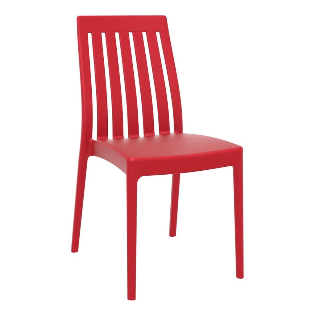 35" Red High Back Stackable Outdoor Patio Dining Chair