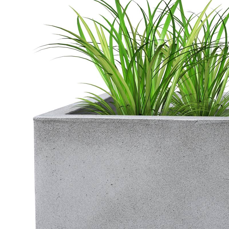 Kante 31.4", 23.6"L Rectangular Lightweight Concrete Long Low Planters (Set of 2), Outdoor/Indoor