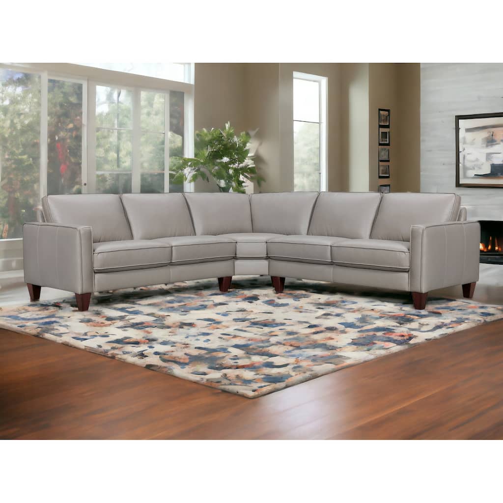HomeRoots Gray Leather L Shaped Three Piece Corner Sectional