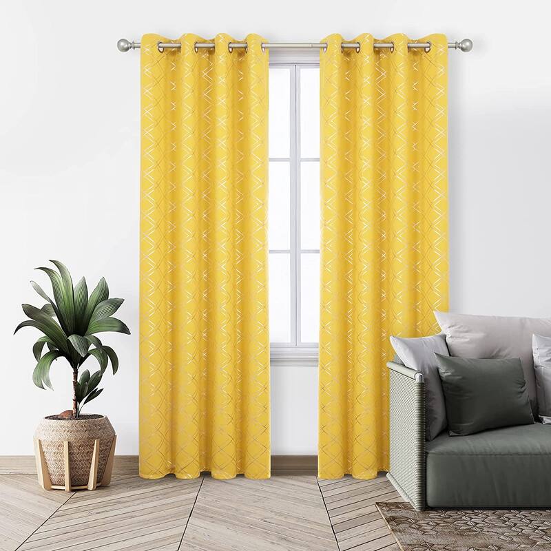 Deconovo Silver Geometric Curtain Panel Pair(2 Panel) - 52W x 63L Inch - Mellow Yellow