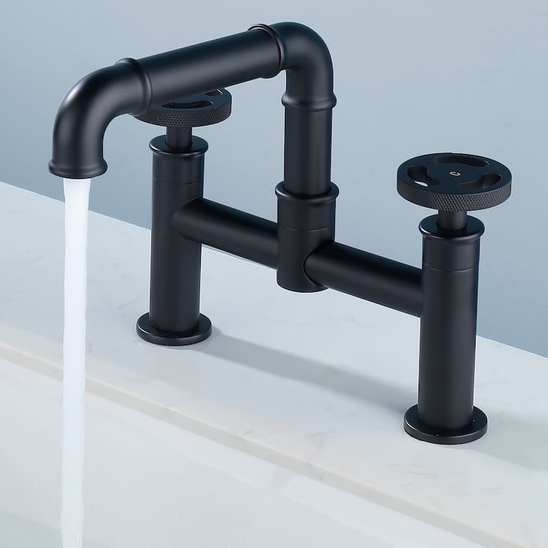 Modern Industrial-style 2-Hole Bathroom Faucet Widespread in Black